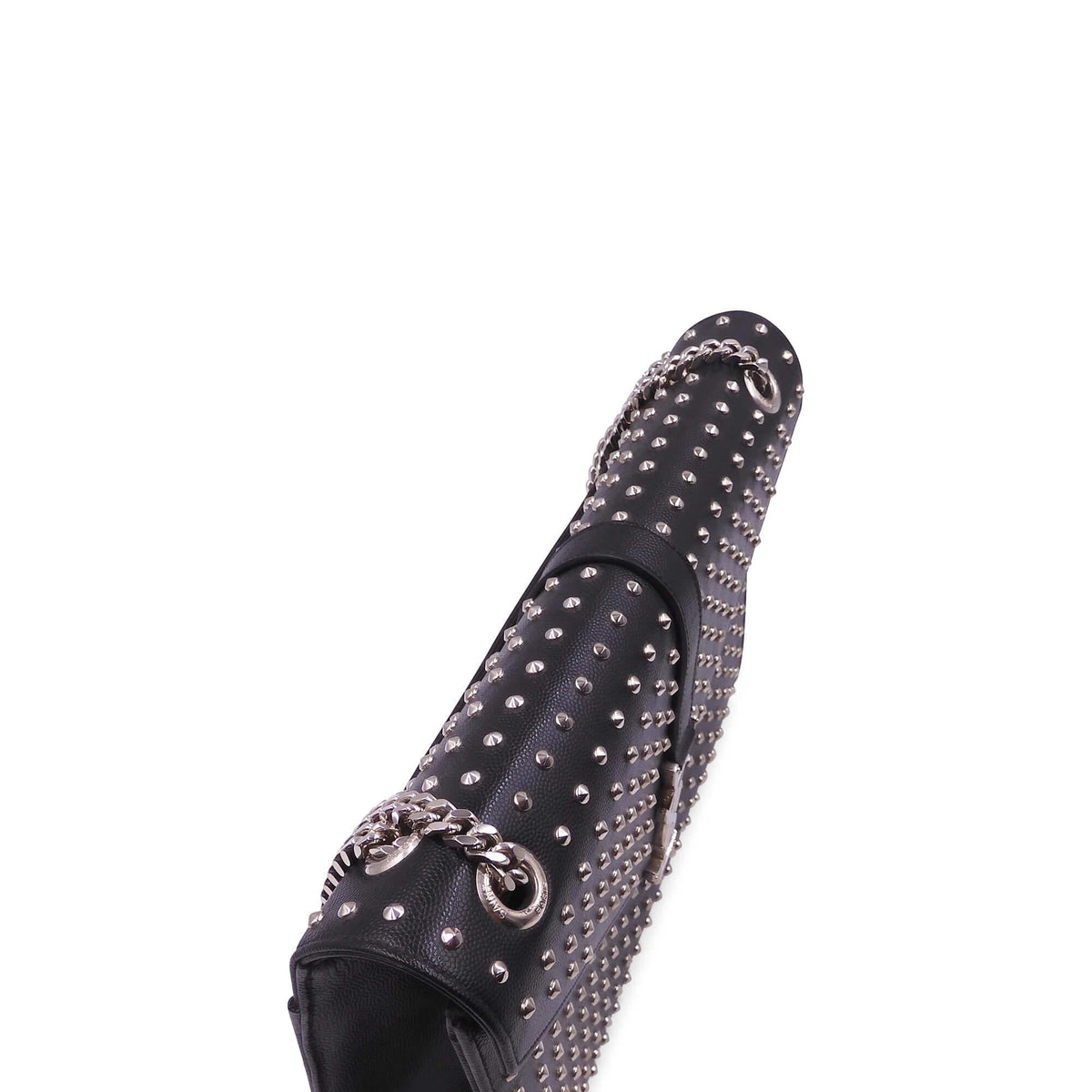 Large Monogram Studded Envelope Bag with Silver Hardware Black
