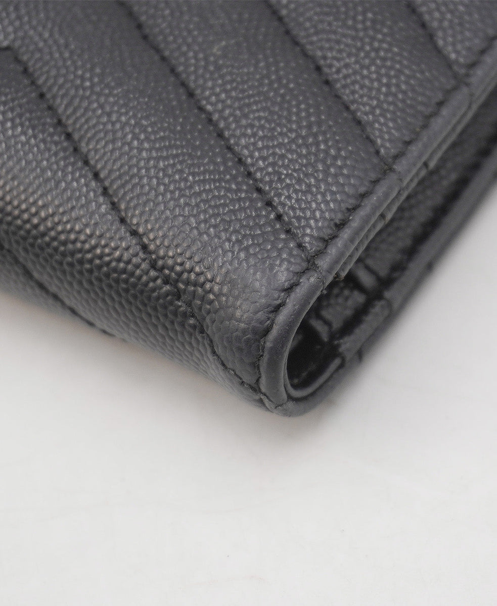 Matelassé Leather Cassandre Zip Compact Wallet Black