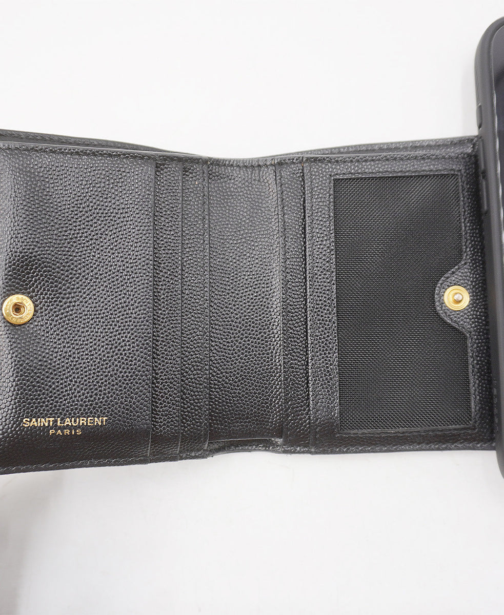 Matelassé Leather Cassandre Zip Compact Wallet Black