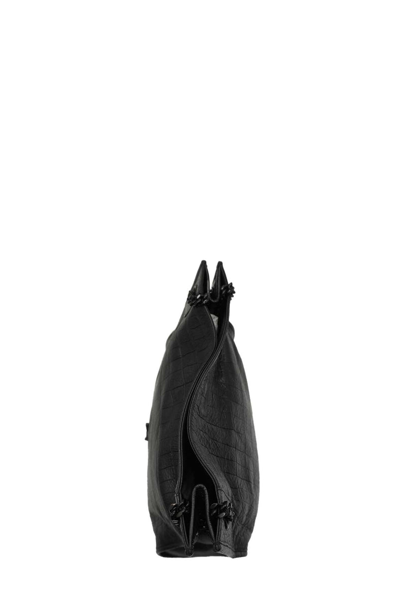 Medium Niki Shopper Tote Crocodile Embossed Leather Black