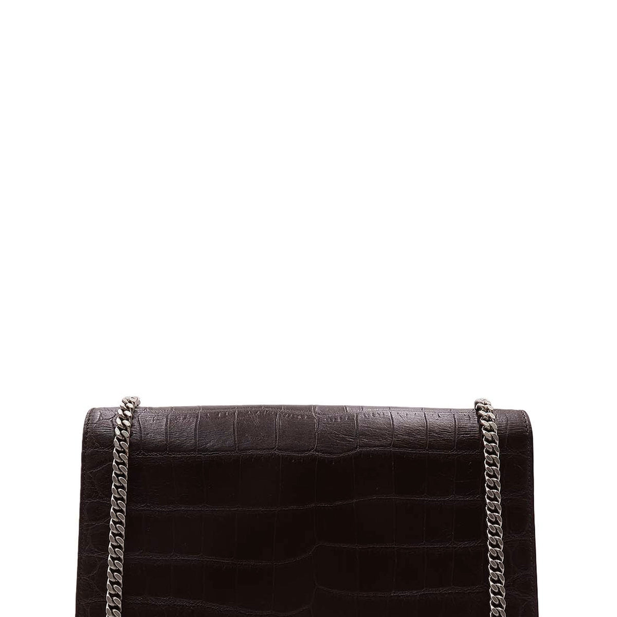 Monogram Medium Kate with Tassel Crocodile Embossed Matte with Silver Hardware Dark Brown