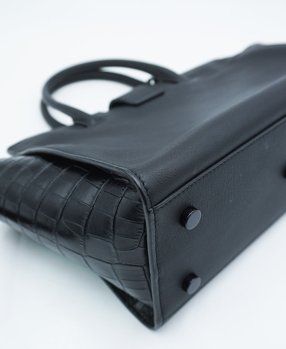 Small Toy Downtown Cabas Croc Embossed Bag Black