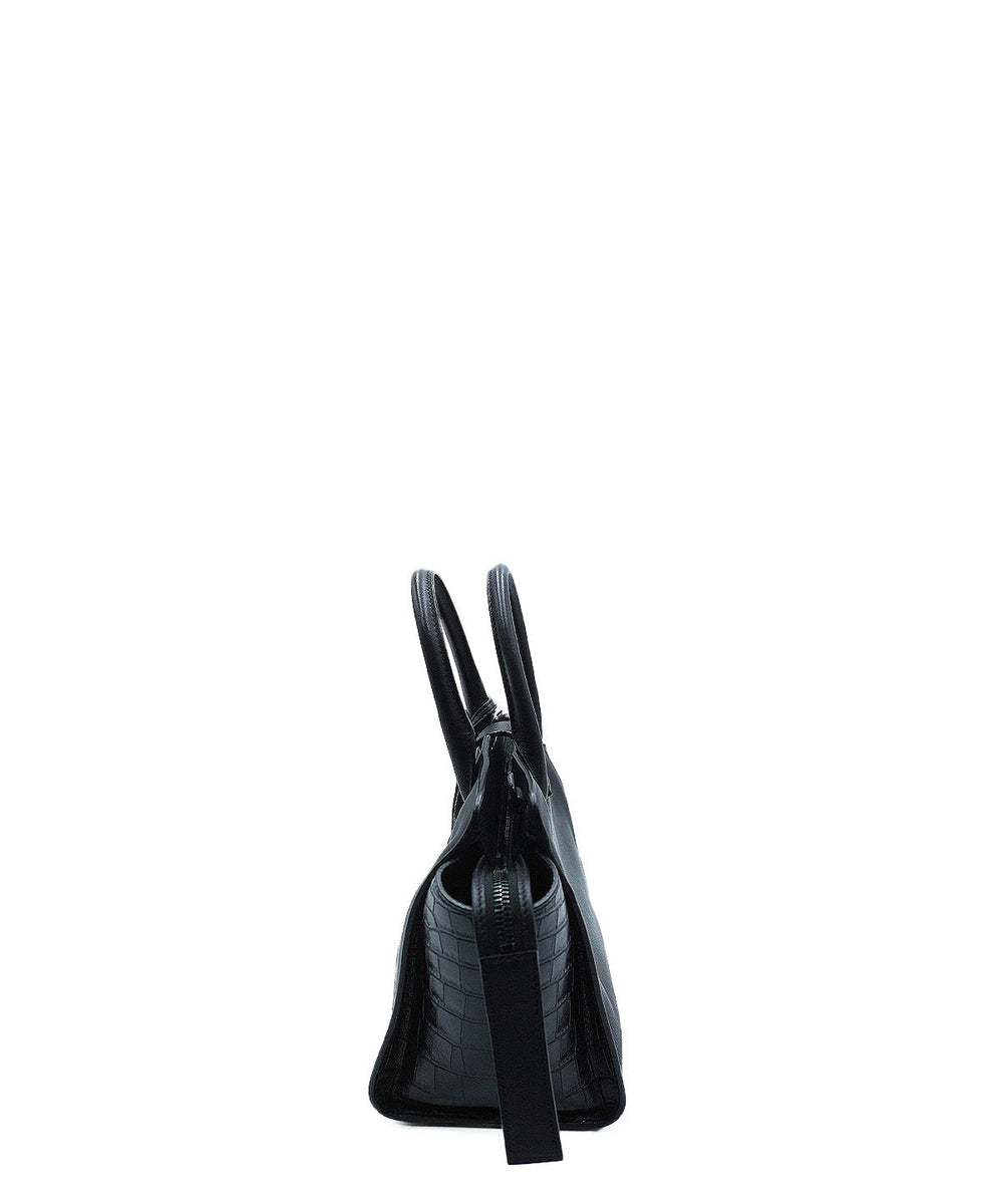 Small Toy Downtown Cabas Croc Embossed Bag Black