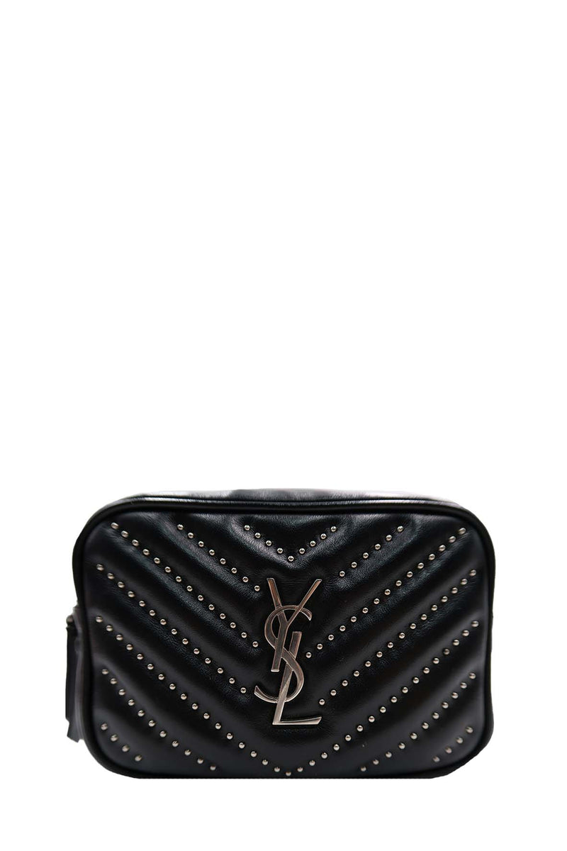 Studded Chevron Quilted Lou Belt Bag Black