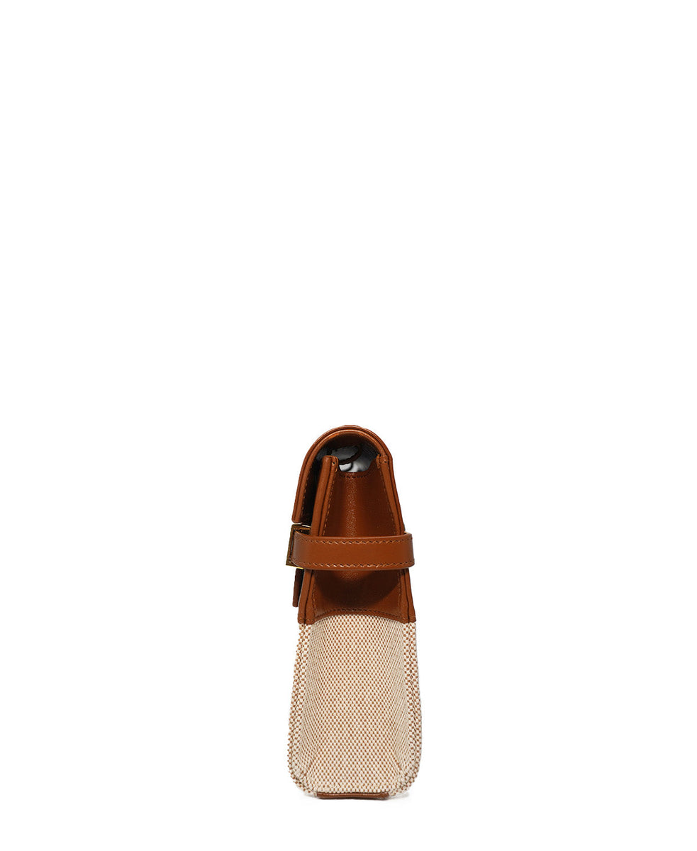 Medium Manhattan Shoulder Bag in Box Canvas Calfskin Natural Beige Brick, Multicolor