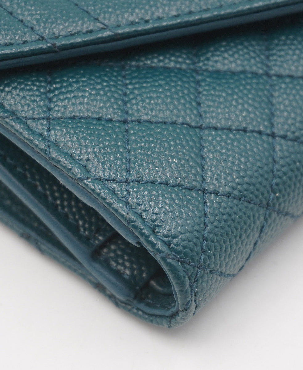 Small Mixed Matelasse Monogram Envelope Wallet Green
