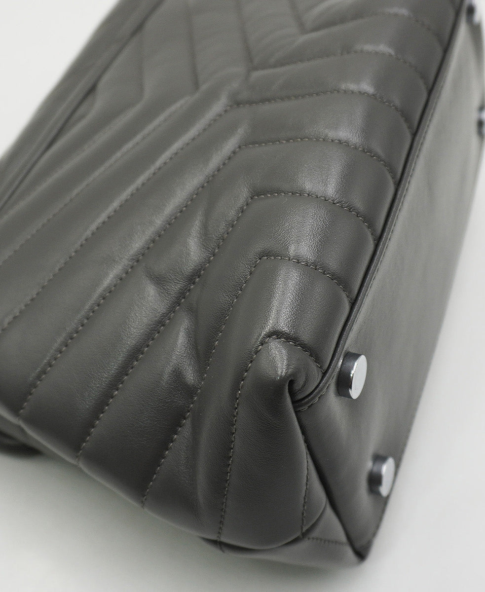 Small Quilted "Y" LouLou Shoulder Bag Grey