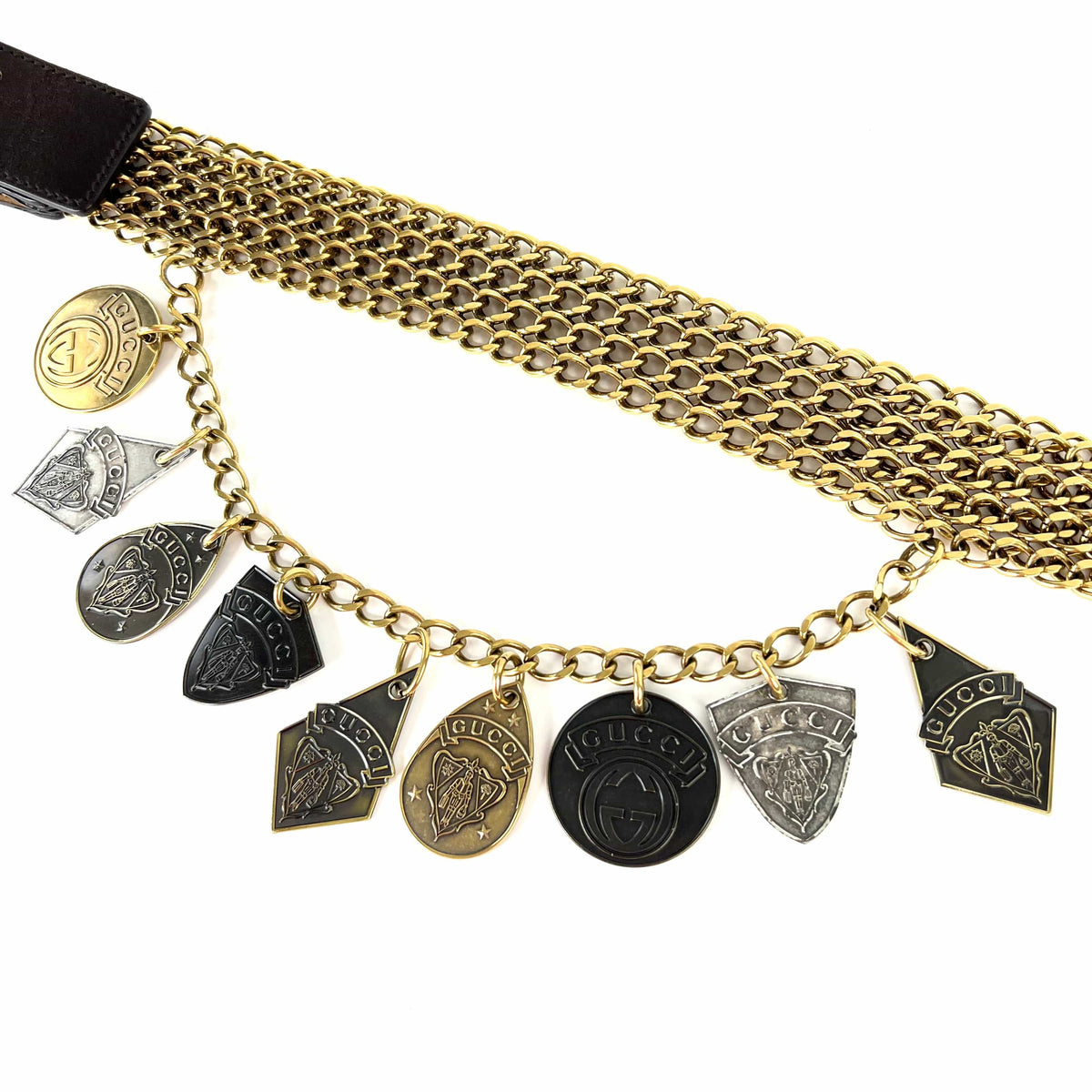 Top Quality Gucci Goldtoned Crest Charms Belt