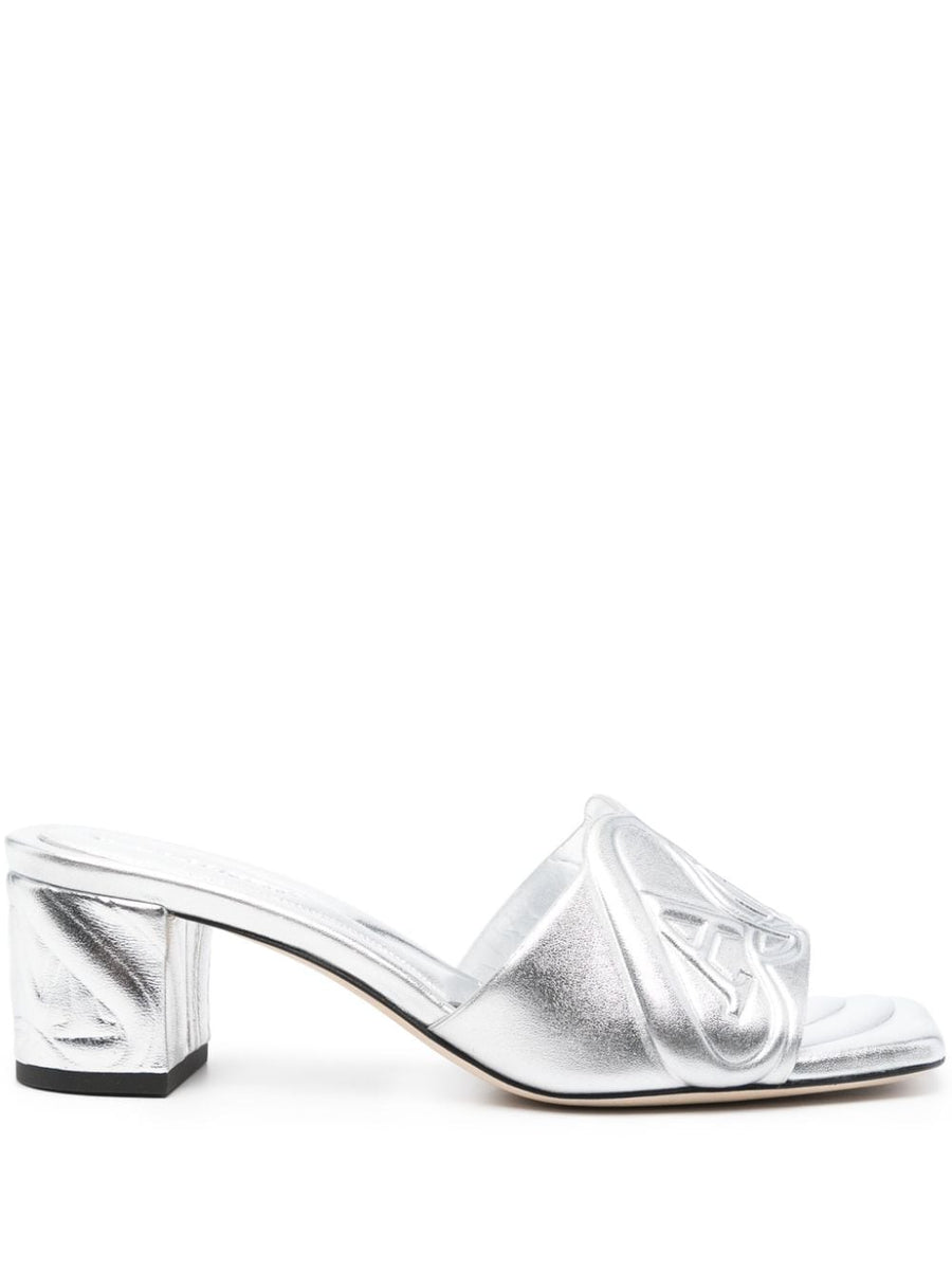 Alexander Mcqueen Women Metallic Leather Heel Sandals