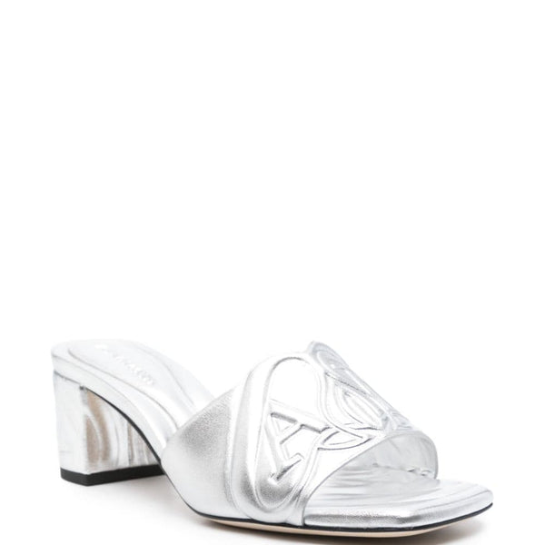 Alexander Mcqueen Women Metallic Leather Heel Sandals