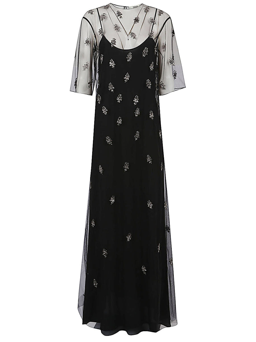 Fendi Women Embroidered Tulle Maxi Dress