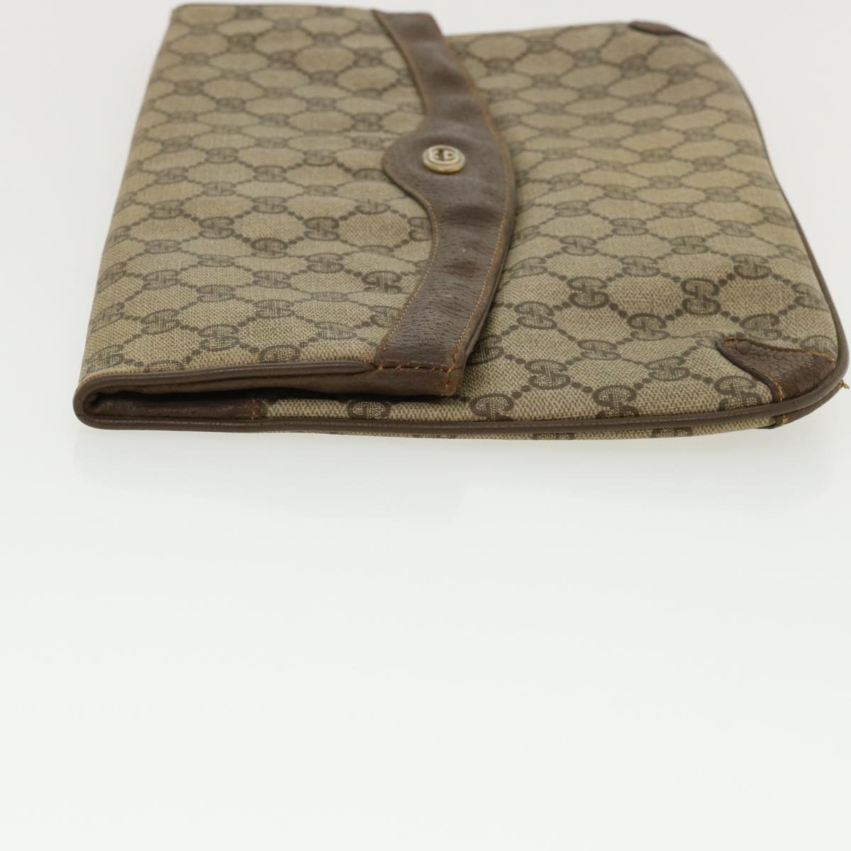 GUCCI GG Canvas Clutch Bag PVC Leather Beige Auth tb478