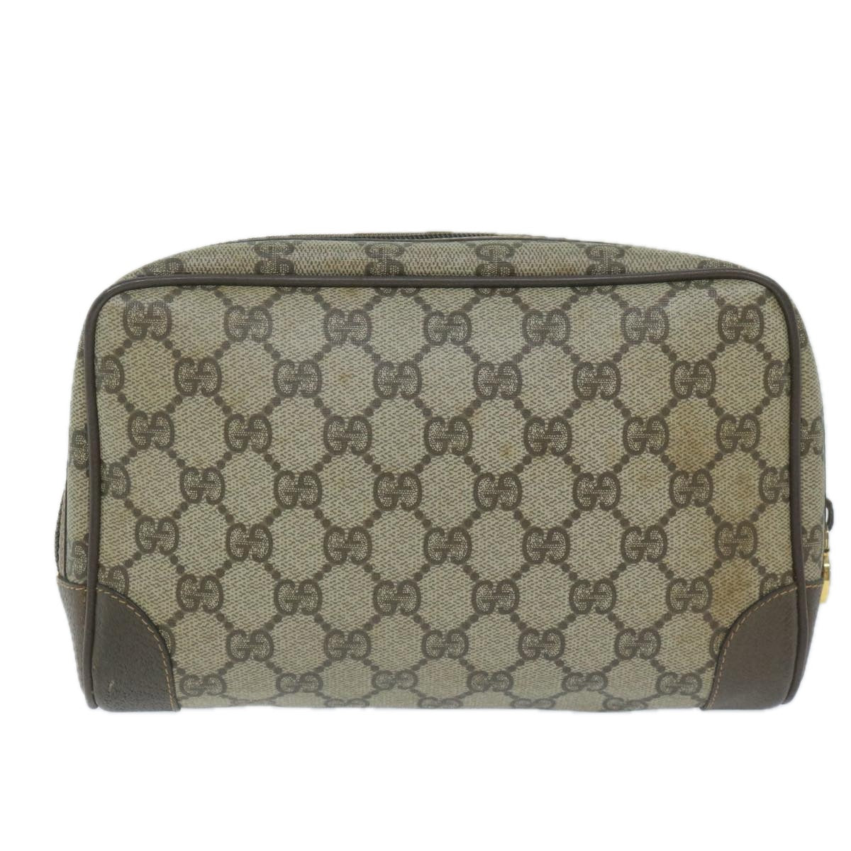 GUCCI GG Supreme Clutch Bag PVC Leather Beige Auth th4482