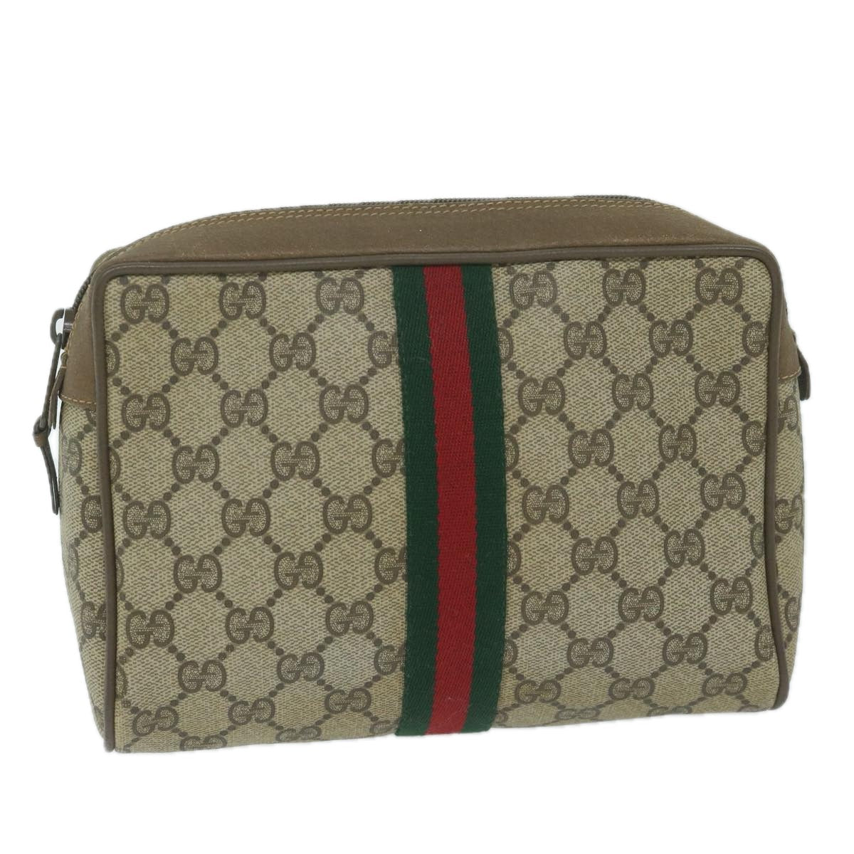 GUCCI GG Supreme Web Sherry Line Clutch Bag Beige Red 89 01 012 Auth th4488