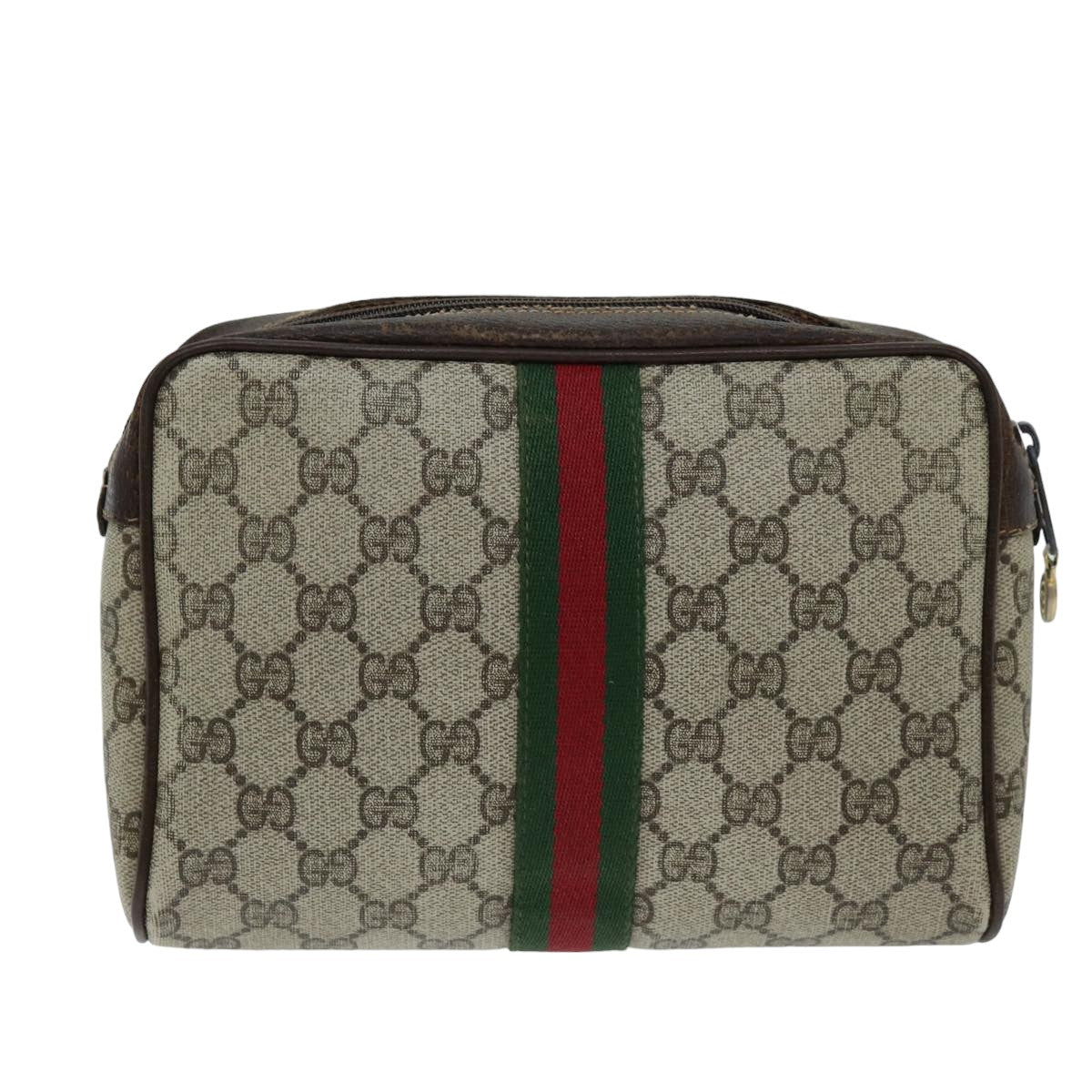 GUCCI GG Supreme Web Sherry Line Clutch Bag Beige Red 63 014 3553 Auth th4948