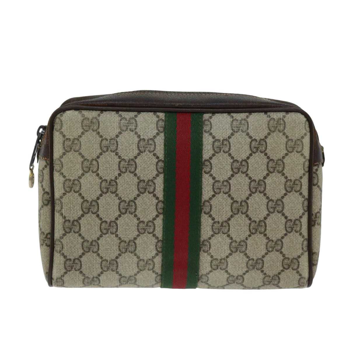 GUCCI GG Supreme Web Sherry Line Clutch Bag Beige Red 63 014 3553 Auth th4948