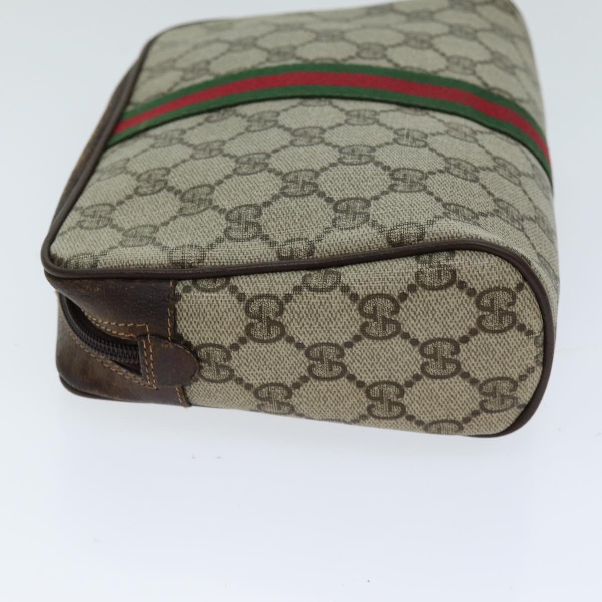 GUCCI GG Supreme Web Sherry Line Clutch Bag Beige Red 63 014 3553 Auth th4948