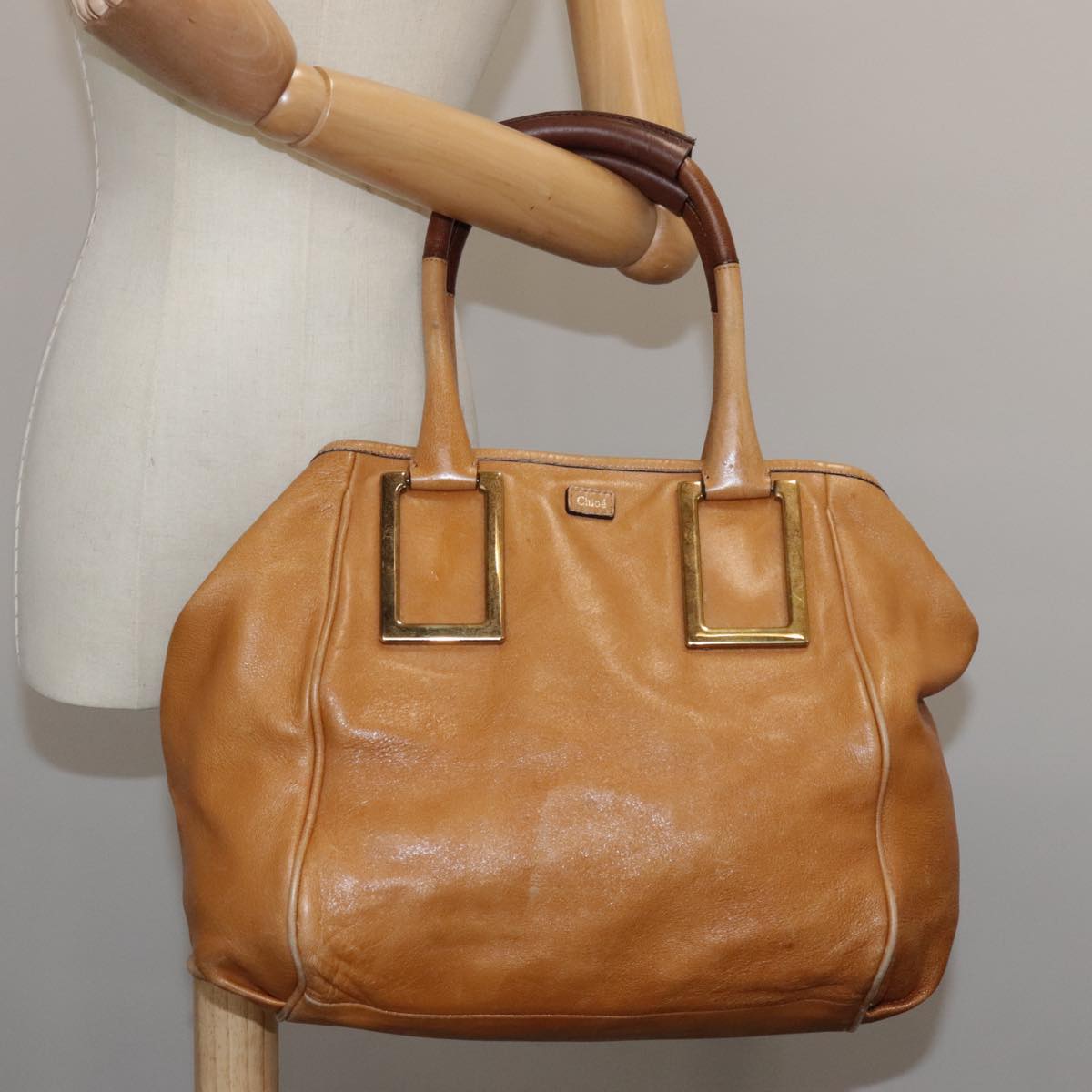 Chloe Etel Hand Bag Leather Brown Gold th5573