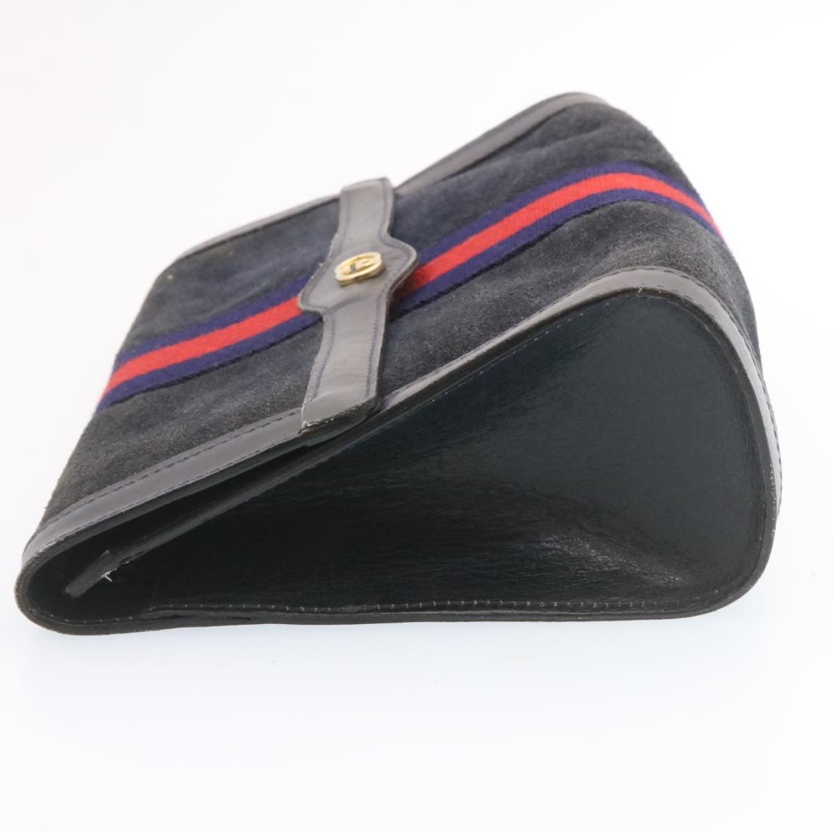 GUCCI Sherry Line Clutch Bag Suede Navy Red Auth am1160s