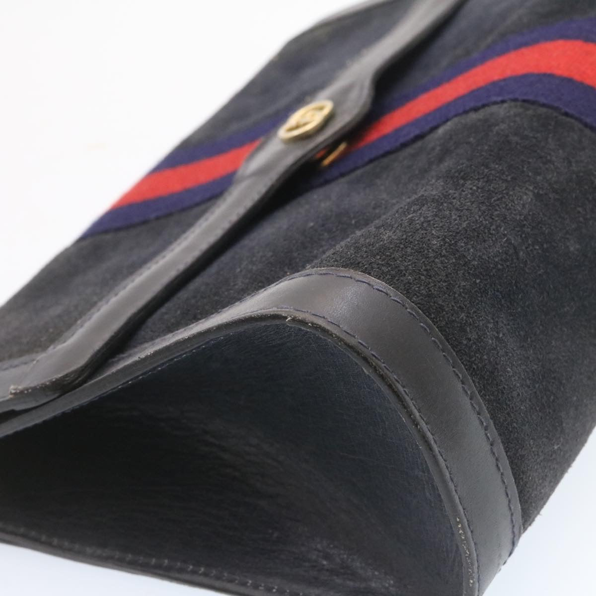 GUCCI Sherry Line Clutch Bag Suede Navy Red Auth am1160s