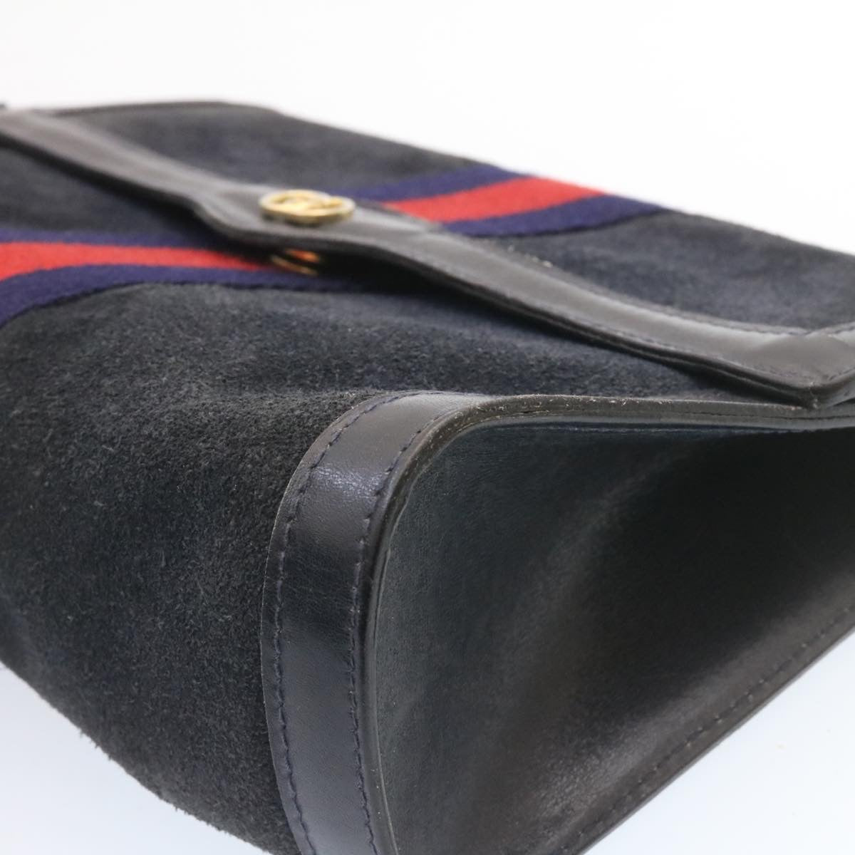 GUCCI Sherry Line Clutch Bag Suede Navy Red Auth am1160s
