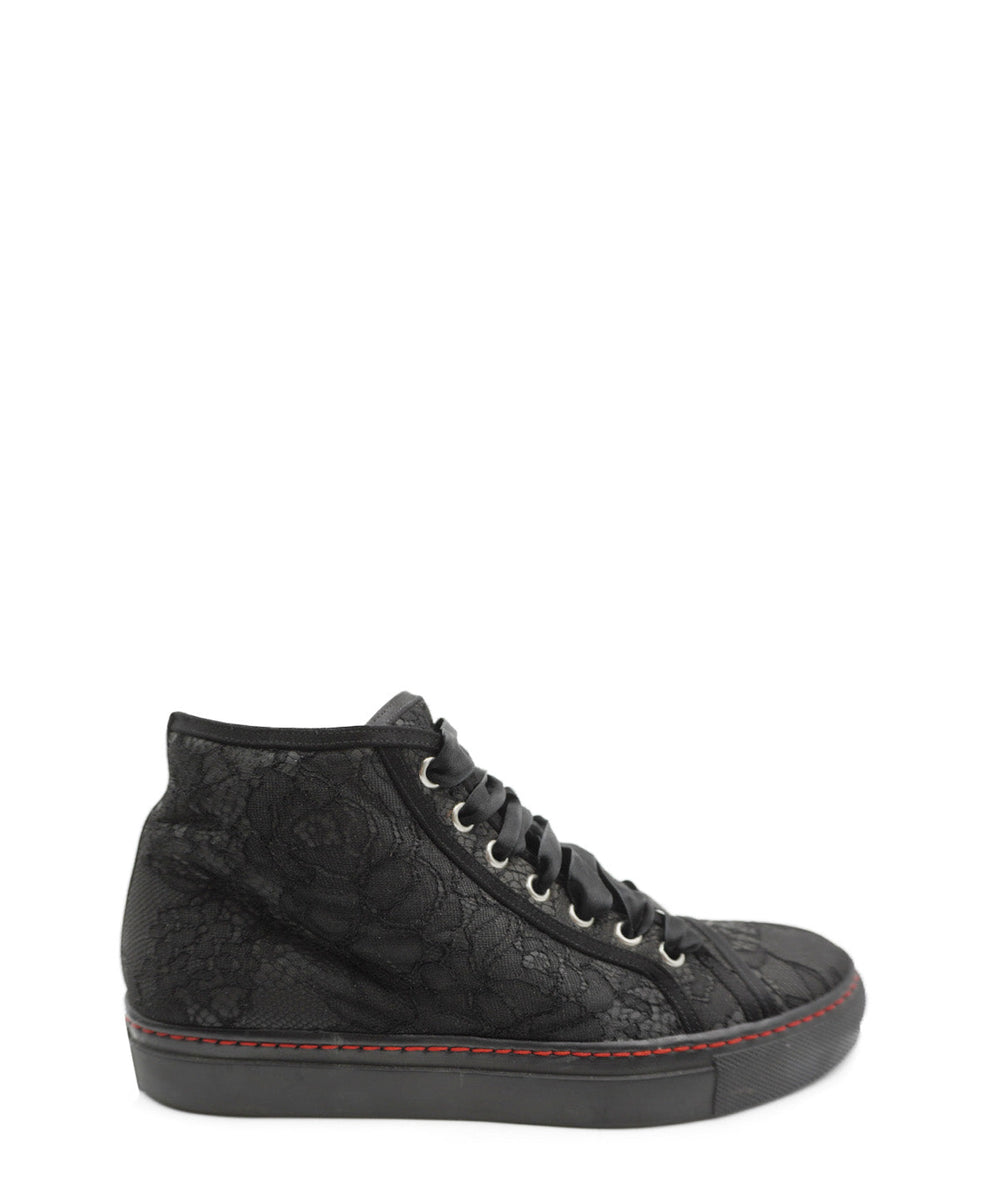 Black Lace Ribbon High Top Sneakers Black
