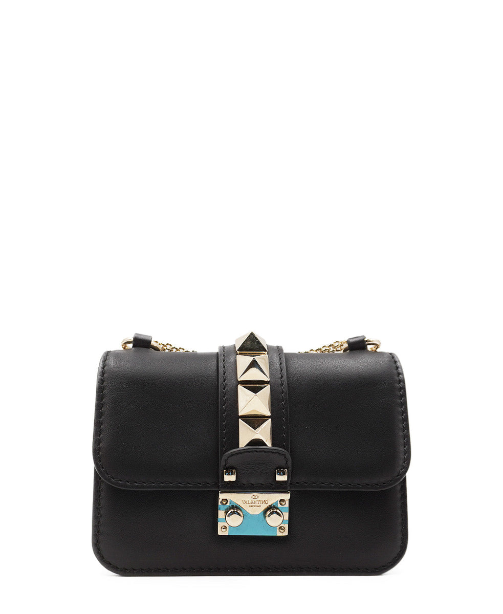 Leather Glam Rock Crossbody Bag Black