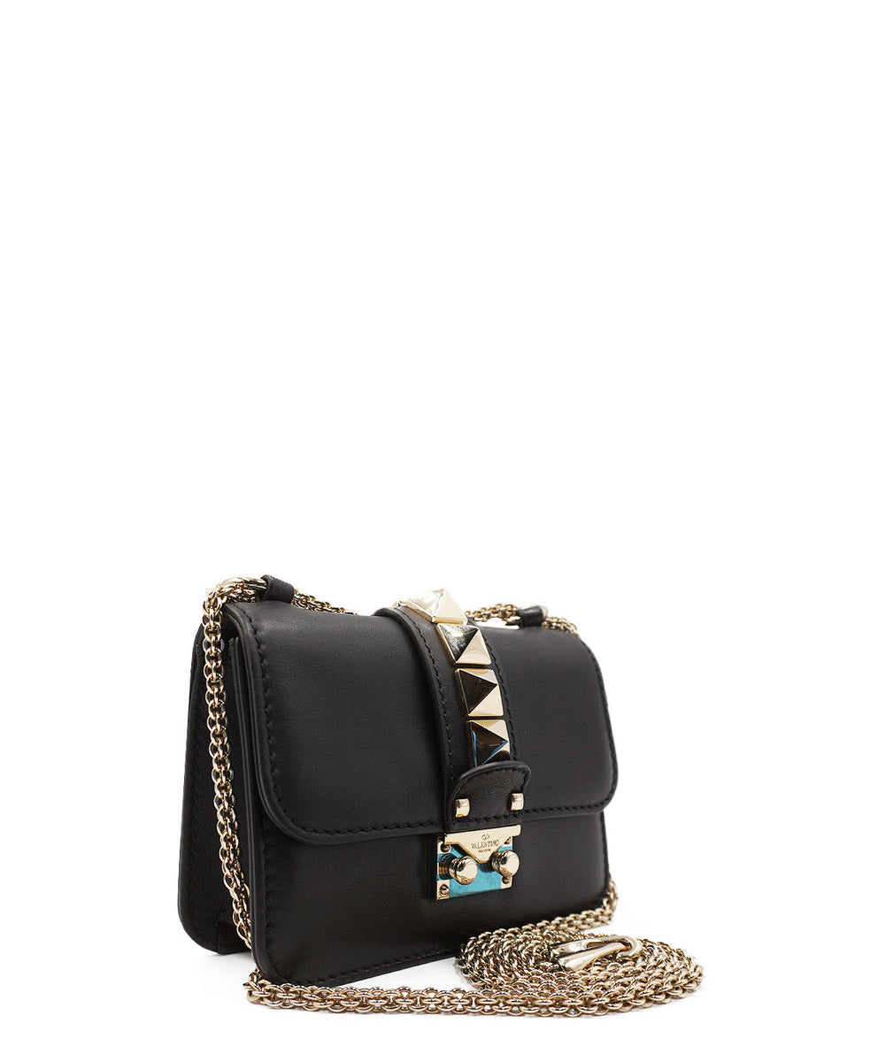 Leather Glam Rock Crossbody Bag Black