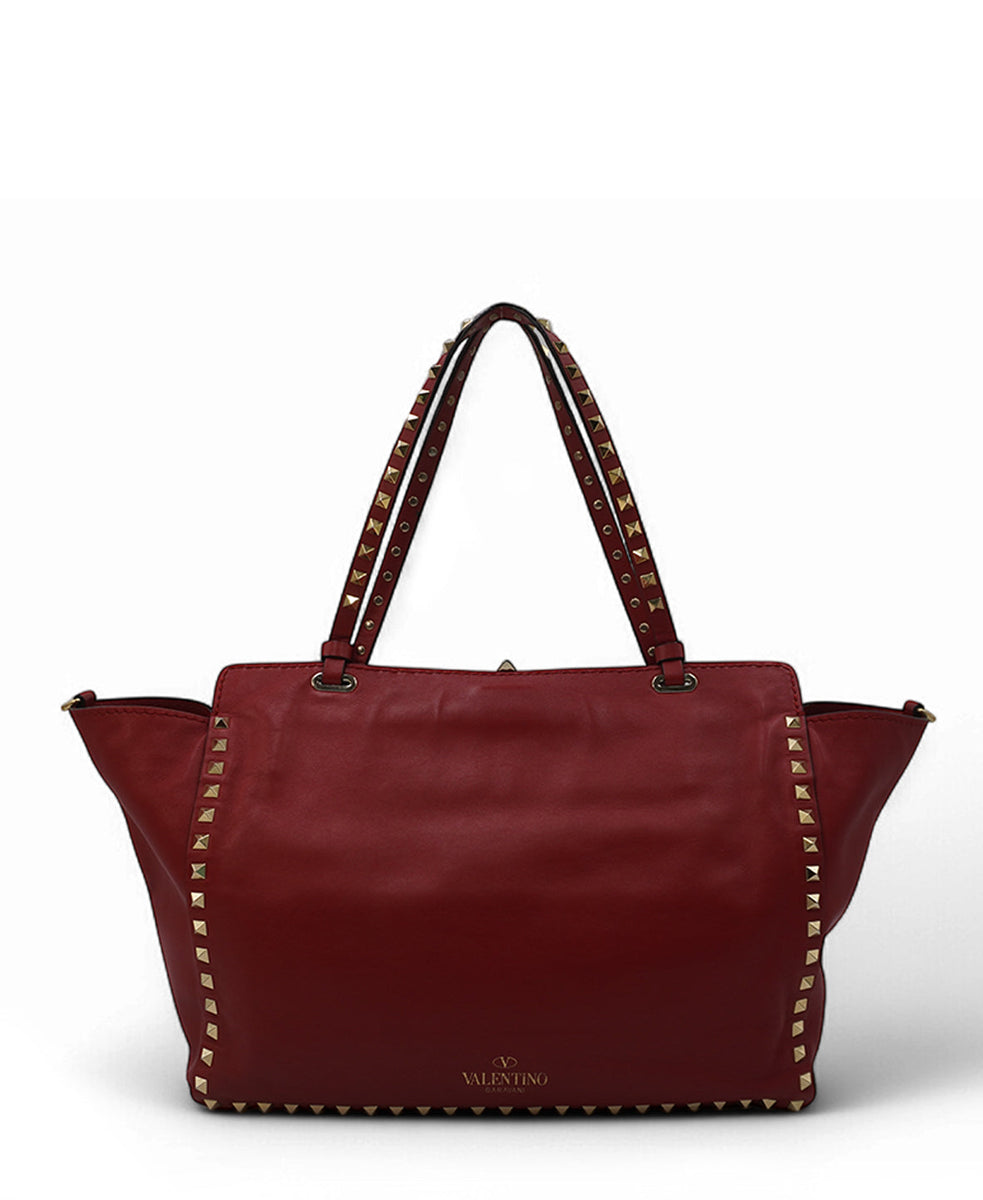 Medium Rockstud Trapeze Tote Red