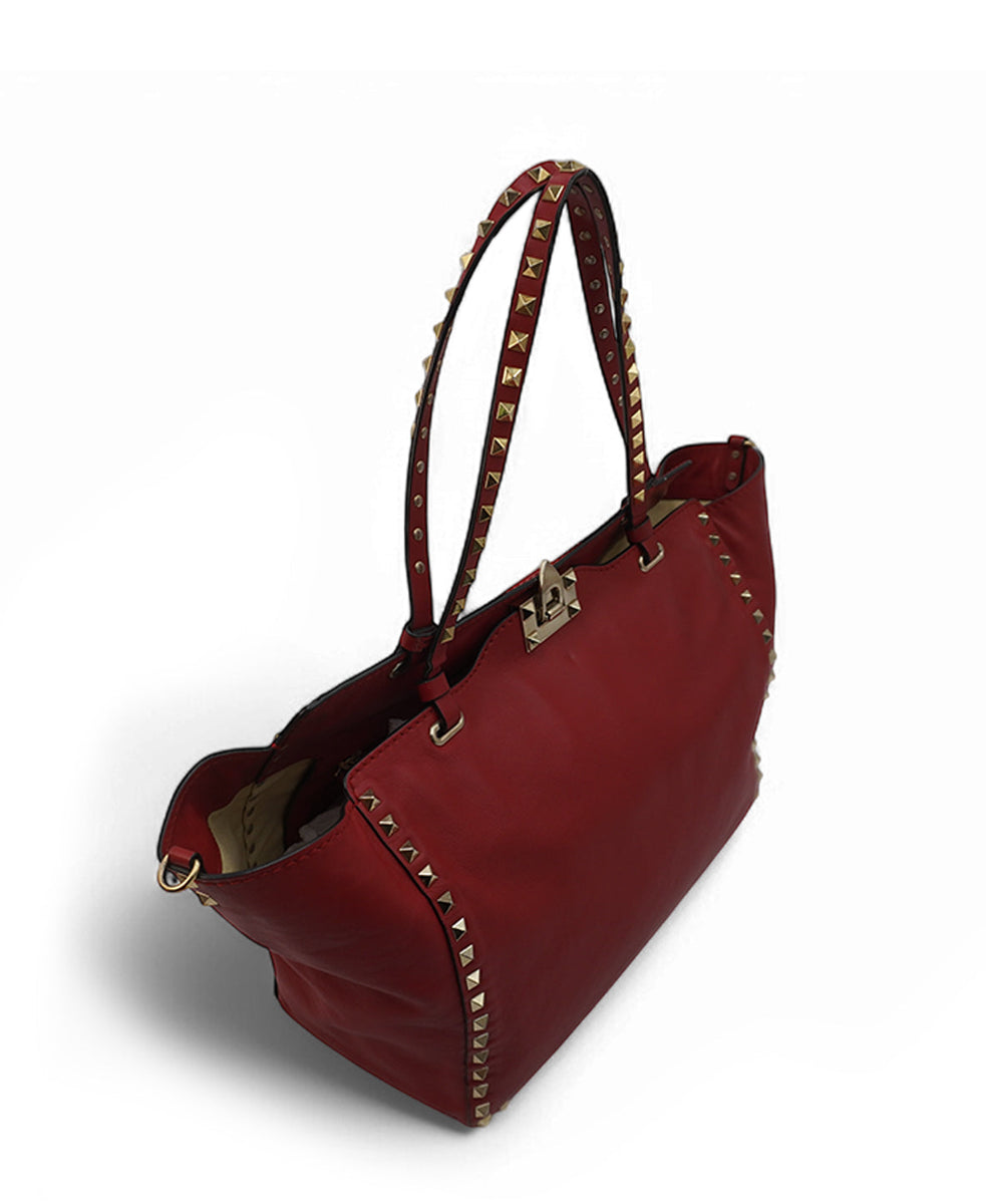 Medium Rockstud Trapeze Tote Red