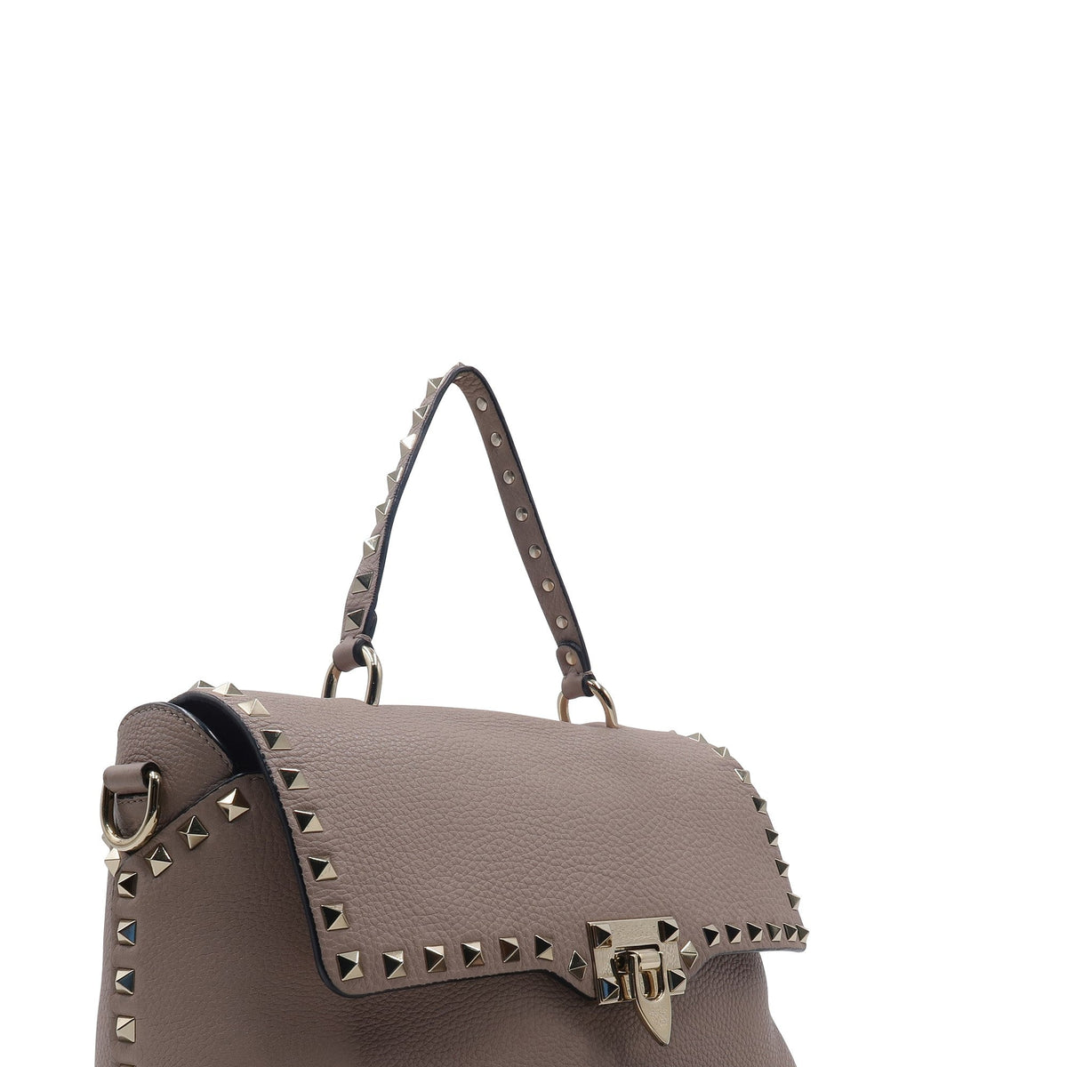 Rockstud Flip Lock Top Handle Bag Pale Taupe