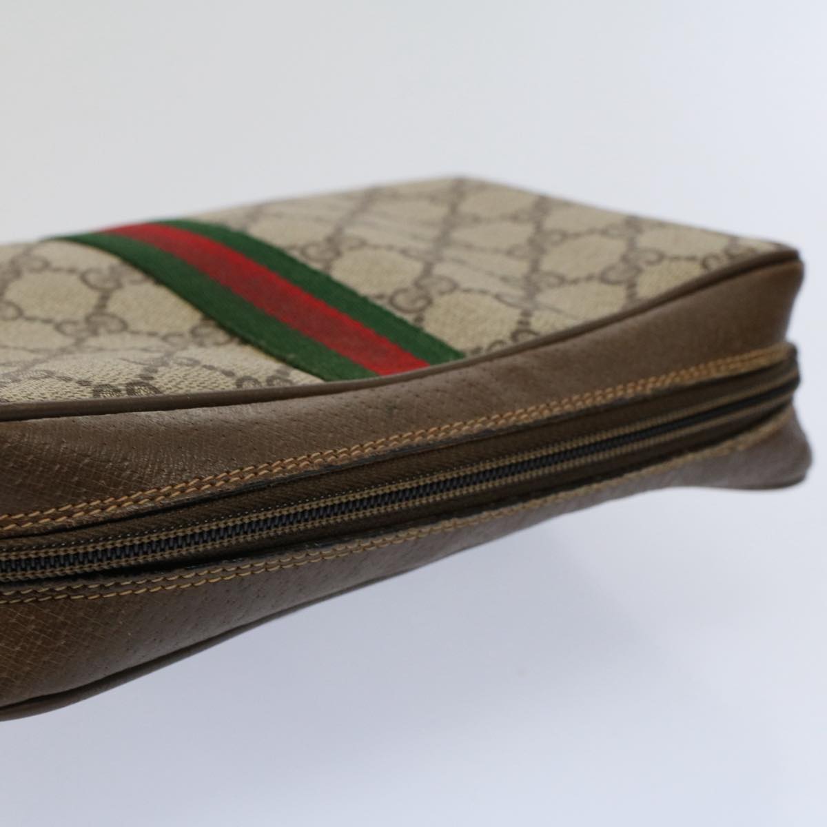 GUCCI GG Supreme Web Sherry Line Clutch Bag Beige Red Green 89 01 012 Auth yb427