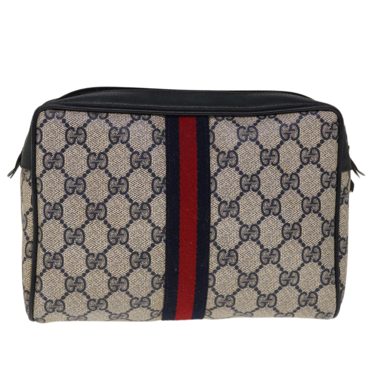 GUCCI GG Supreme Sherry Line Clutch Bag Red Navy 63 01 012 Auth yk10298