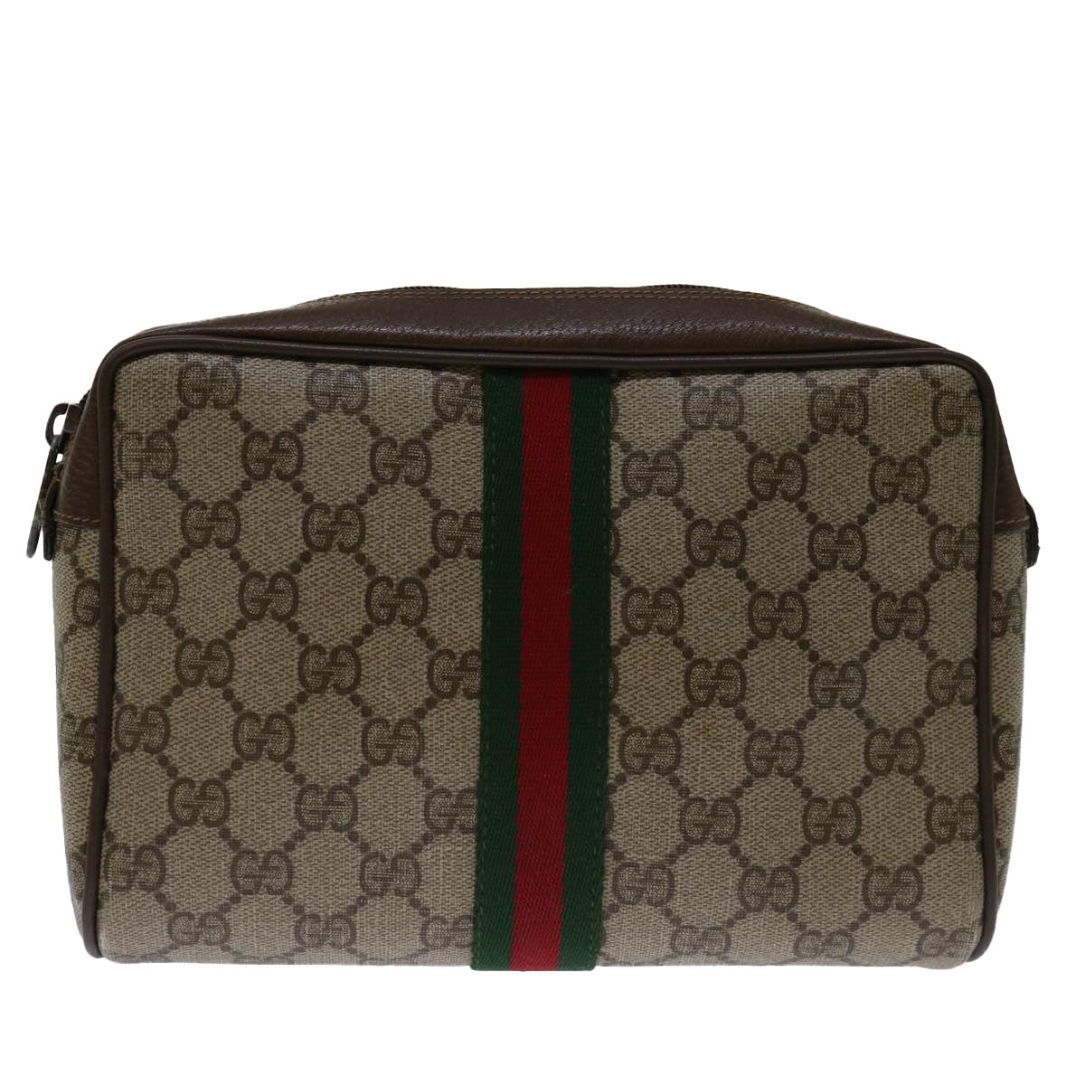 GUCCI GG Supreme Web Sherry Line Clutch Bag PVC Beige 63 01 012 Auth yk11294