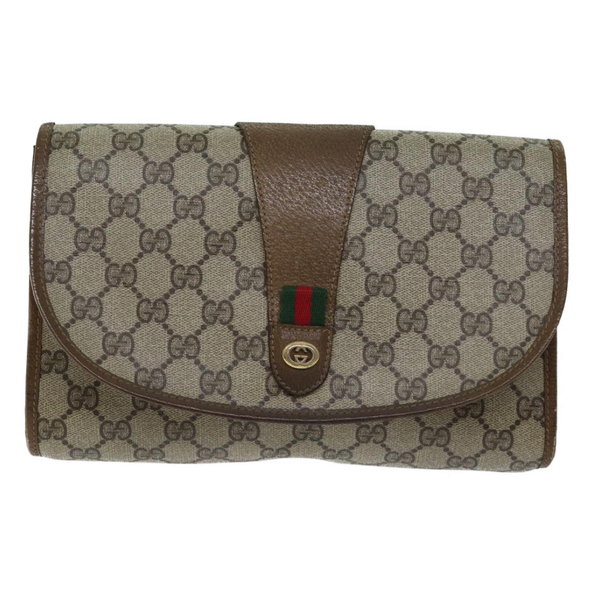 GUCCI GG Supreme Web Sherry Line Clutch Bag Beige Green 89 01 030 Auth yk11961