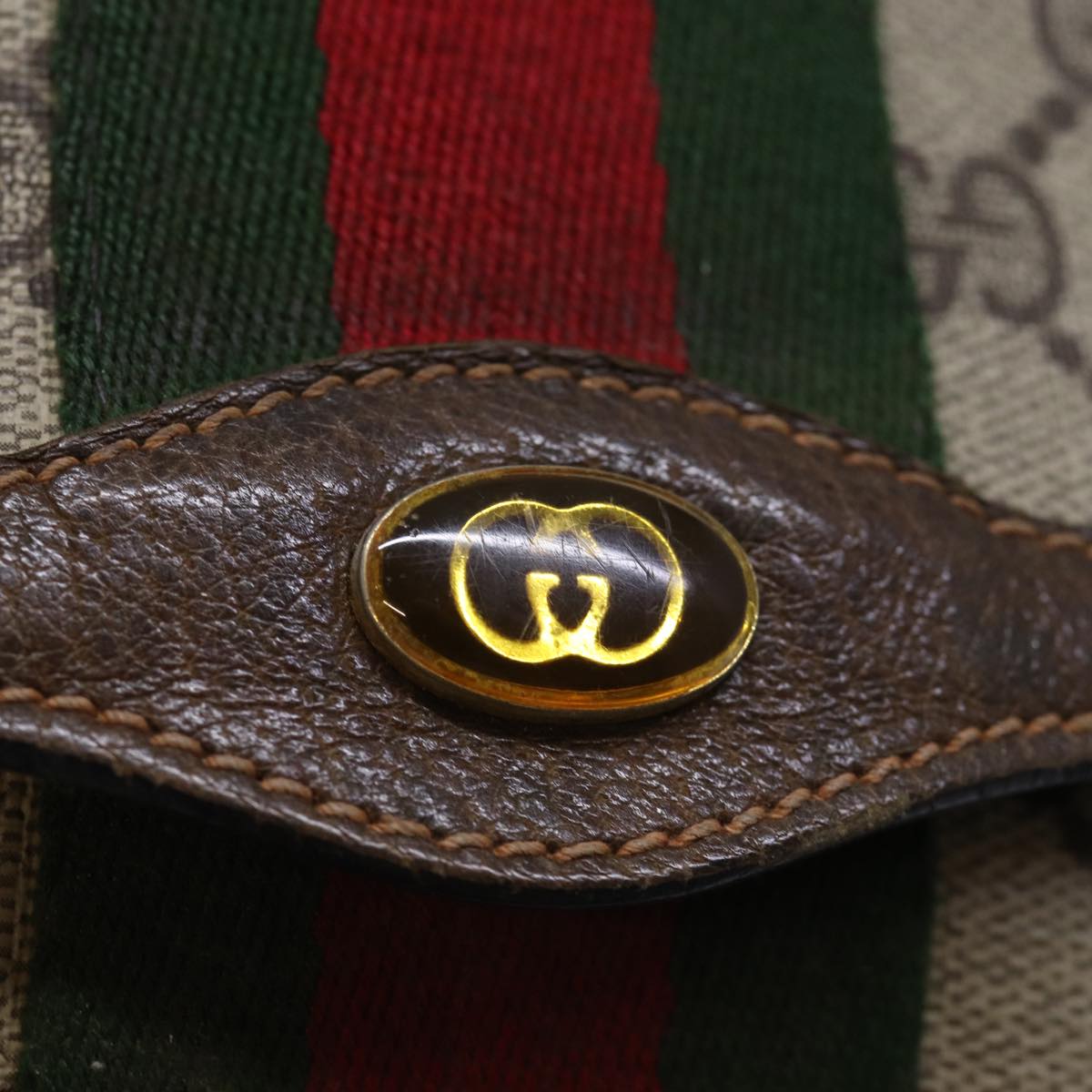 GUCCI GG Canvas Web Sherry Line Clutch Bag Beige Green 84 01 006 Auth yk12008
