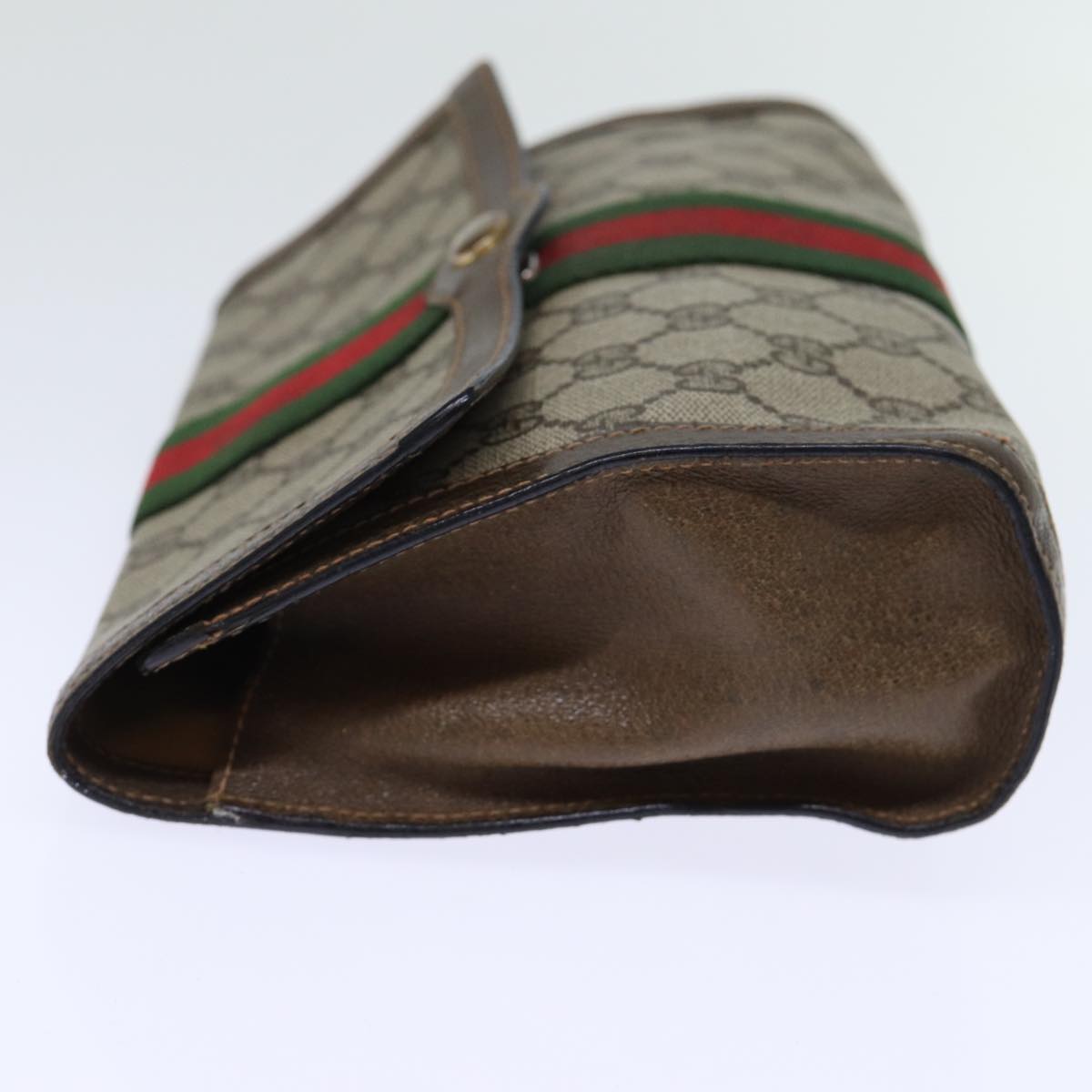 GUCCI GG Canvas Web Sherry Line Clutch Bag Beige Green 84 01 006 Auth yk12008