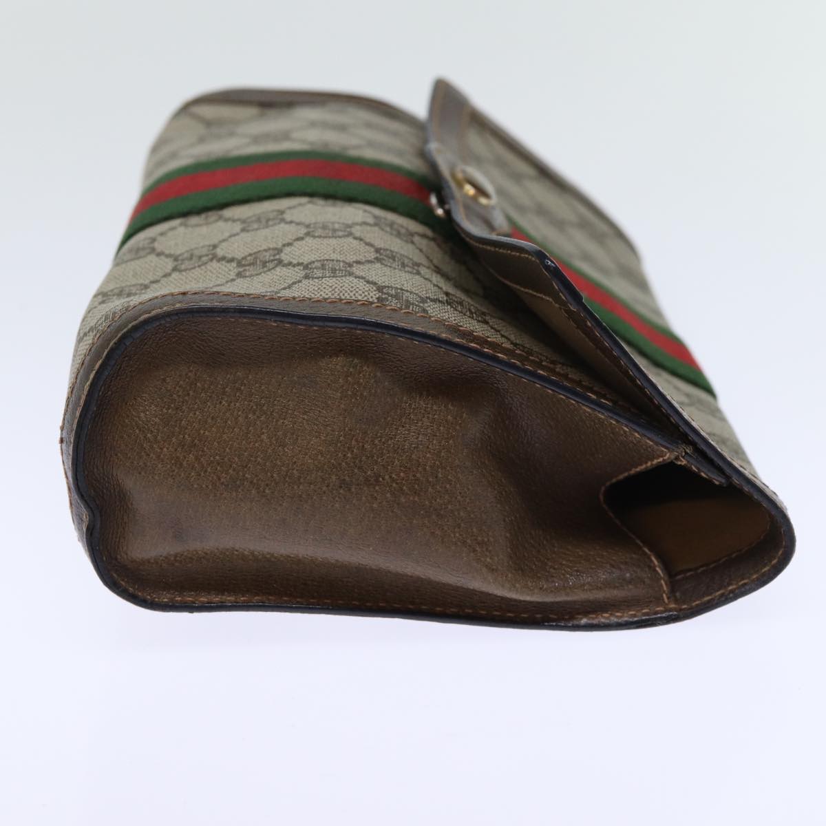 GUCCI GG Canvas Web Sherry Line Clutch Bag Beige Green 84 01 006 Auth yk12008