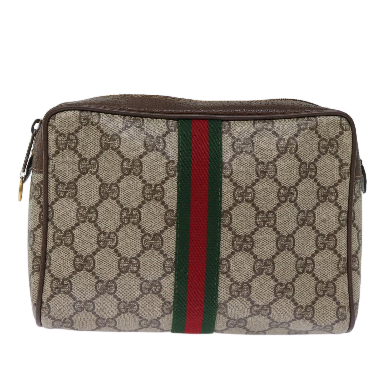 GUCCI GG Supreme Web Sherry Line Clutch Bag PVC Beige 63 01 012 Auth yk12088