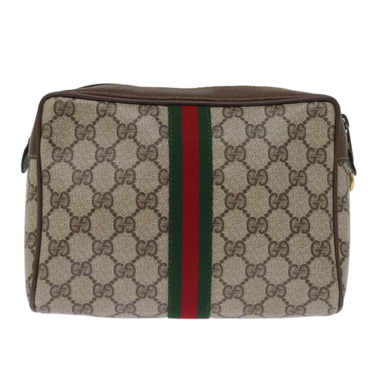 GUCCI GG Supreme Web Sherry Line Clutch Bag PVC Beige 63 01 012 Auth yk12088