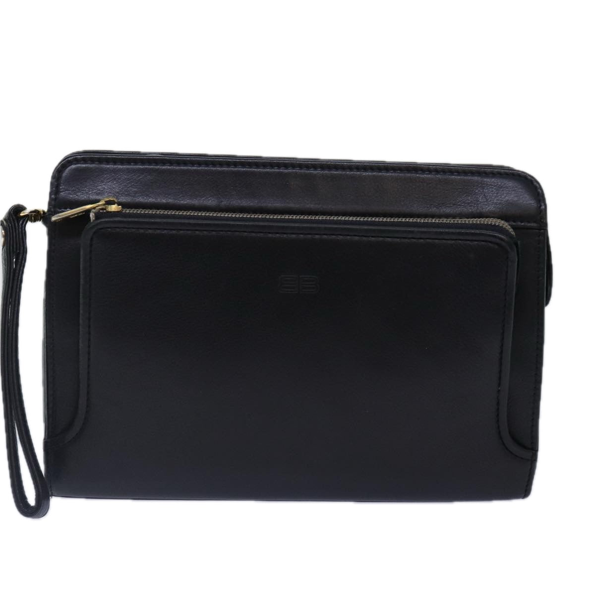balenciaga Clutch Bag Leather Black Gold Auth yk14401