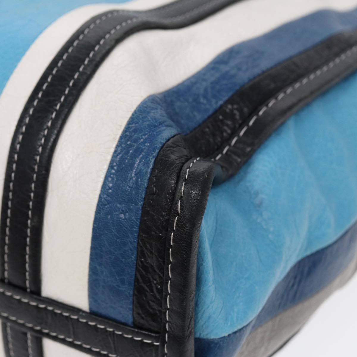 balenciaga Bazaar Shopper XS Tote Bag Leather Blue Silver 443096 Auth yk14420
