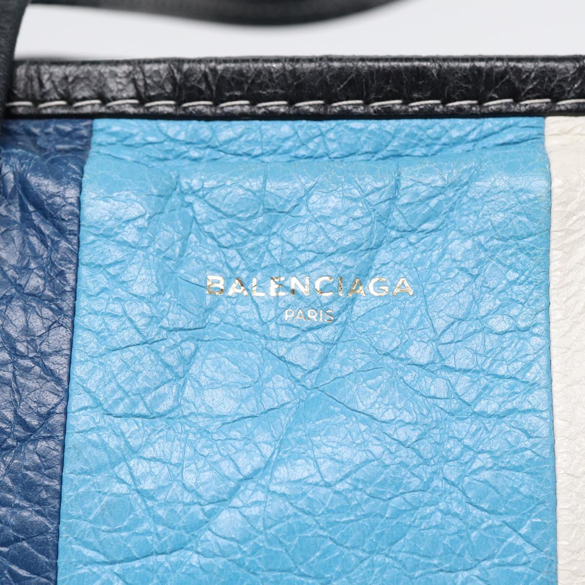balenciaga Bazaar Shopper XS Tote Bag Leather Blue Silver 443096 Auth yk14420