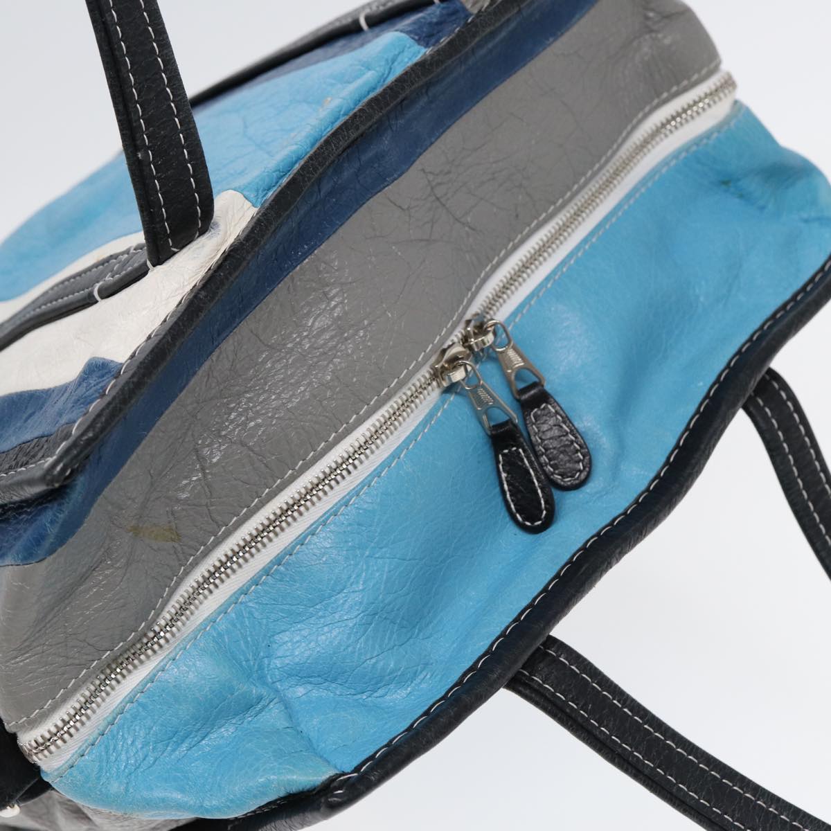 balenciaga Bazaar Shopper XS Tote Bag Leather Blue Silver 443096 Auth yk14420