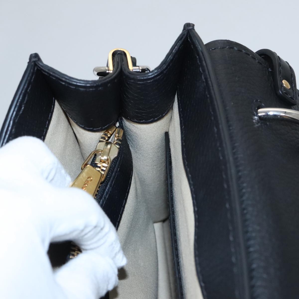 Chloe Small Day Abbey Hand Bag Leather 2way Black yk16365A