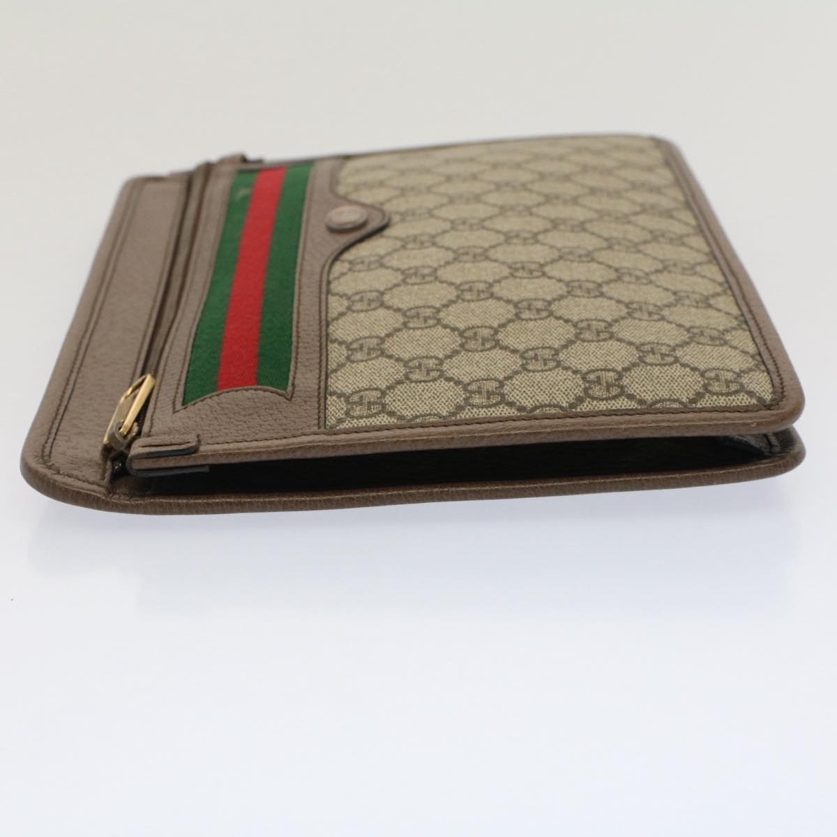 GUCCI Gg Canvas Web Sherry Line Clutch Bag Beige Red Green 597619 Auth Yk8242