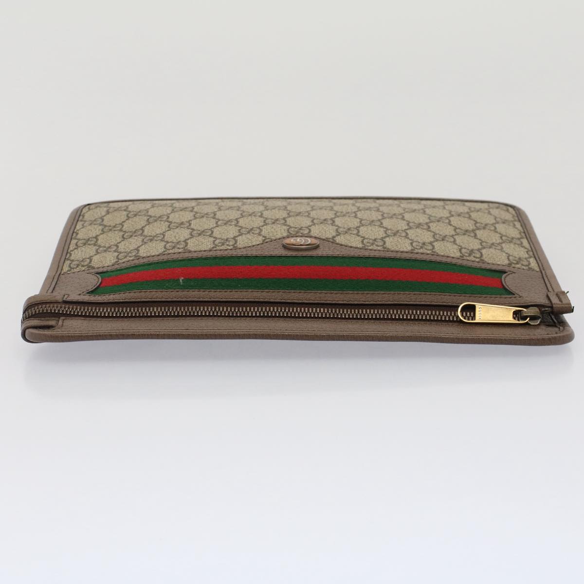 GUCCI Gg Canvas Web Sherry Line Clutch Bag Beige Red Green 597619 Auth Yk8242