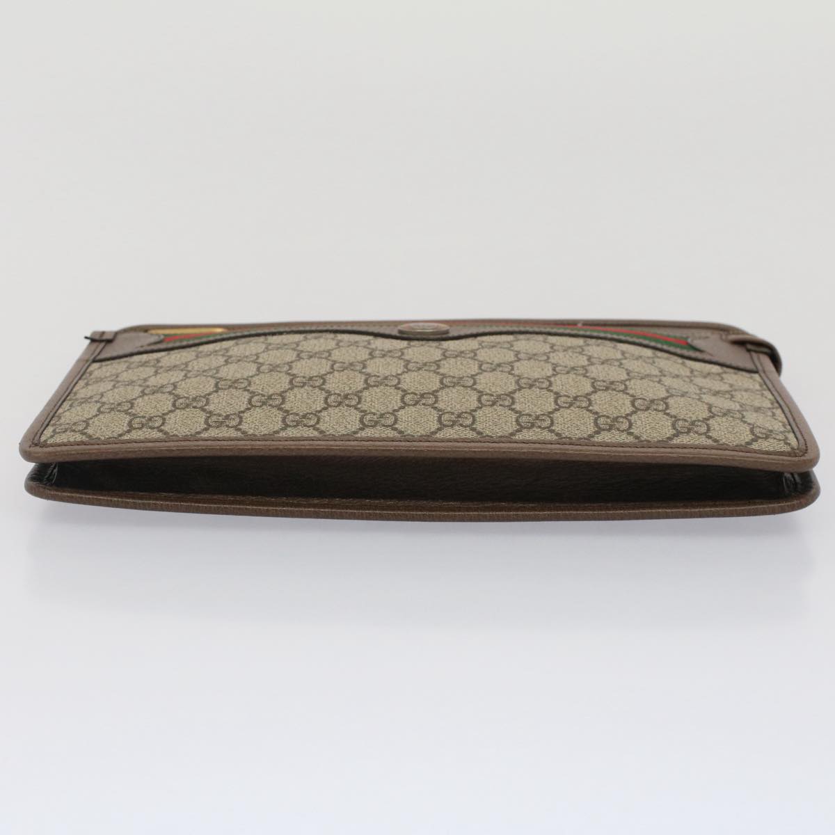 GUCCI Gg Canvas Web Sherry Line Clutch Bag Beige Red Green 597619 Auth Yk8242