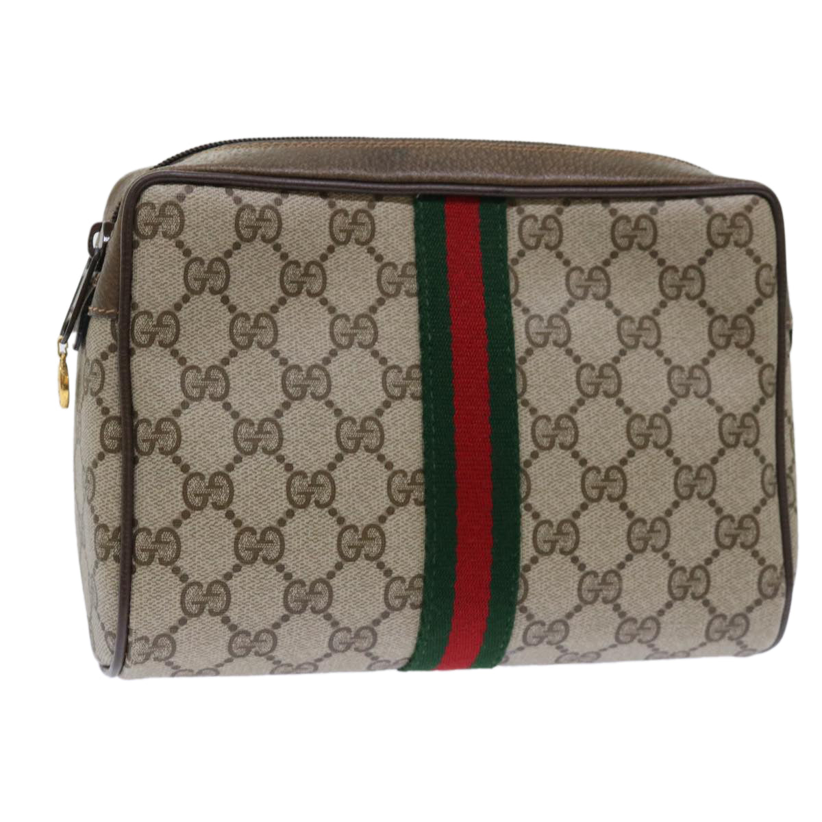 GUCCI Gg Canvas Web Sherry Line Clutch Bag Beige Red 63 01 012 Auth Yk8363b