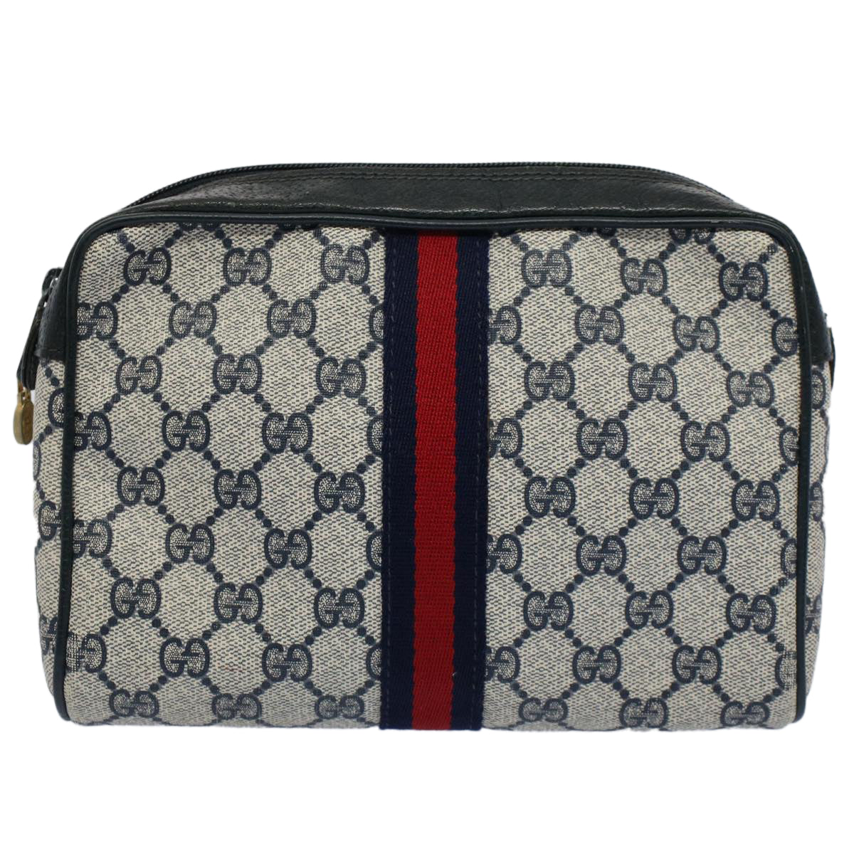 GUCCI GG Canvas Sherry Line Clutch Bag Red Navy gray 14.014.3553 Auth yk8501